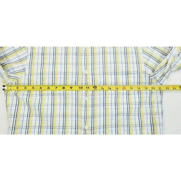Zegna Sport Size Medium Regular Fit Men's White Blue Yellow Check Cotton Shirt - Picture 3 of 10